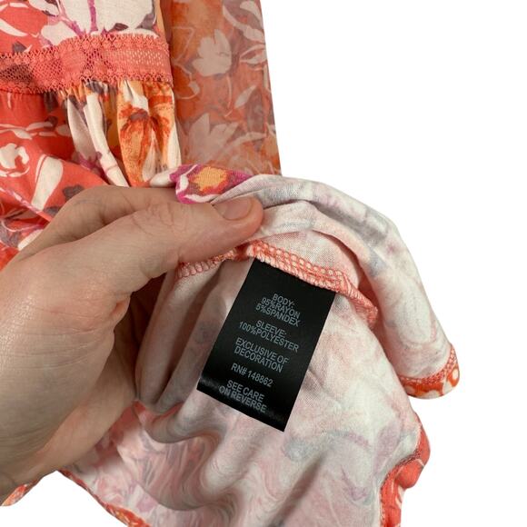 Torrid Super Soft Knit Orange Floral Babydoll Blouse Balloon Sleeve Womens 2x - Picture 5 of 7